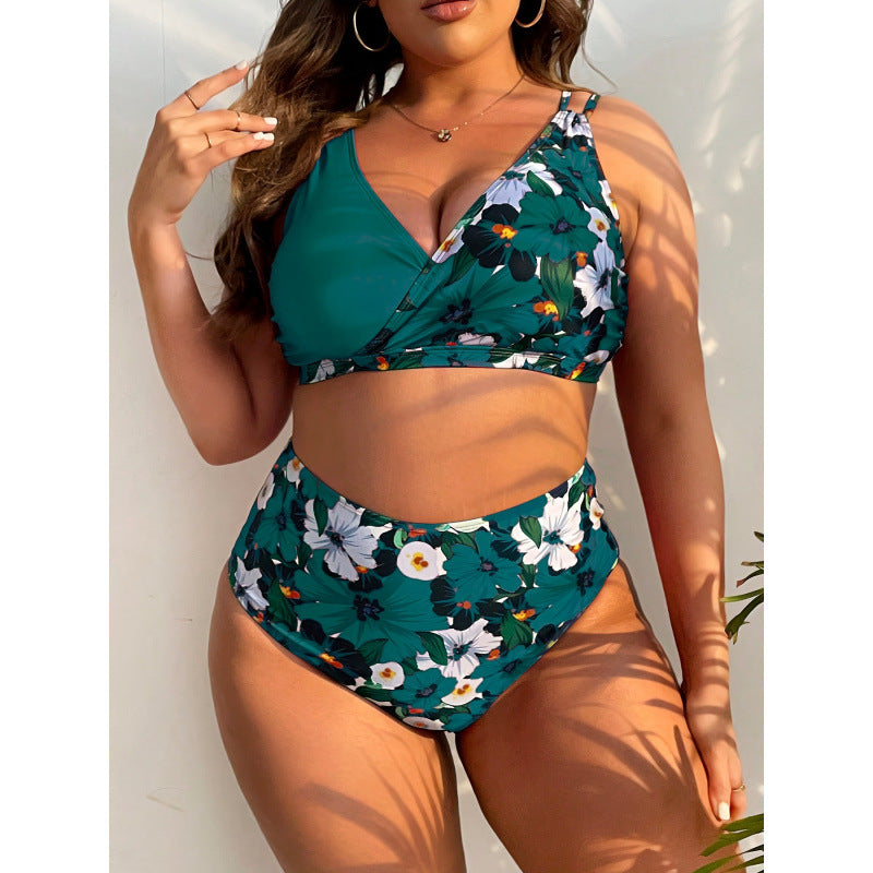 Damen Hochgeschnittener Bikini mit floralem Wickeldesign EB