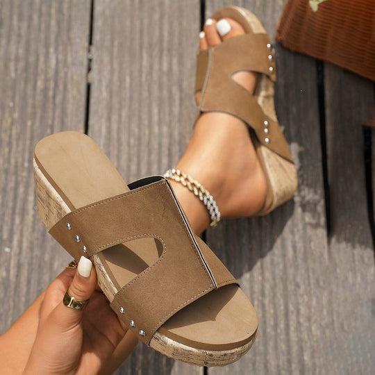 Damen Keil-Sandalen mit modischem Riemchen-Design und komfortabler Korksohle EB