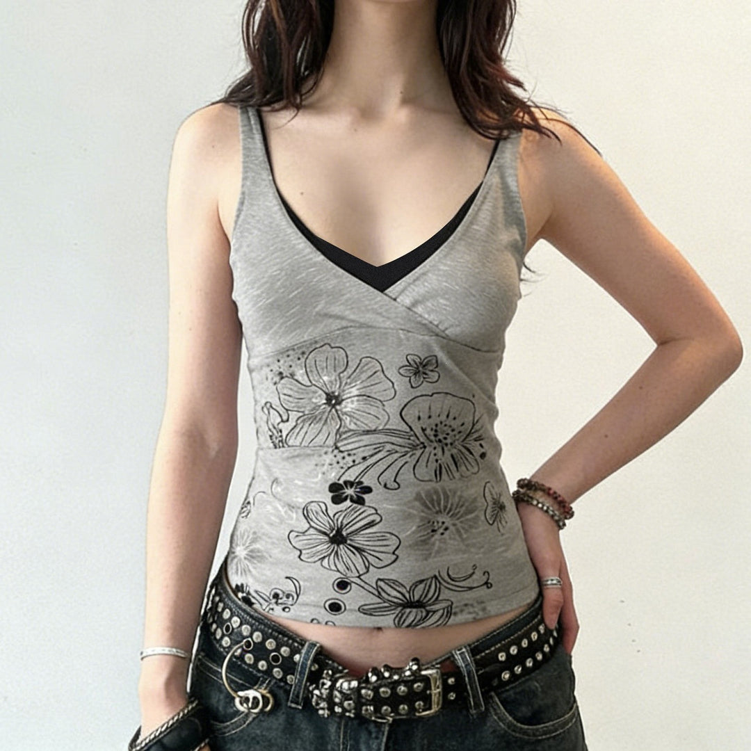 Damen Crop-Top mit floralem Design und Spaghetti-Trägern EB