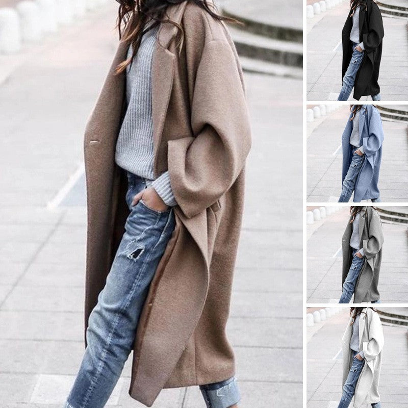 Damen nan langer Oversize Wollmix-Kimonomantel mit offener Vorderseite und tiefen Eingrifftaschen EB