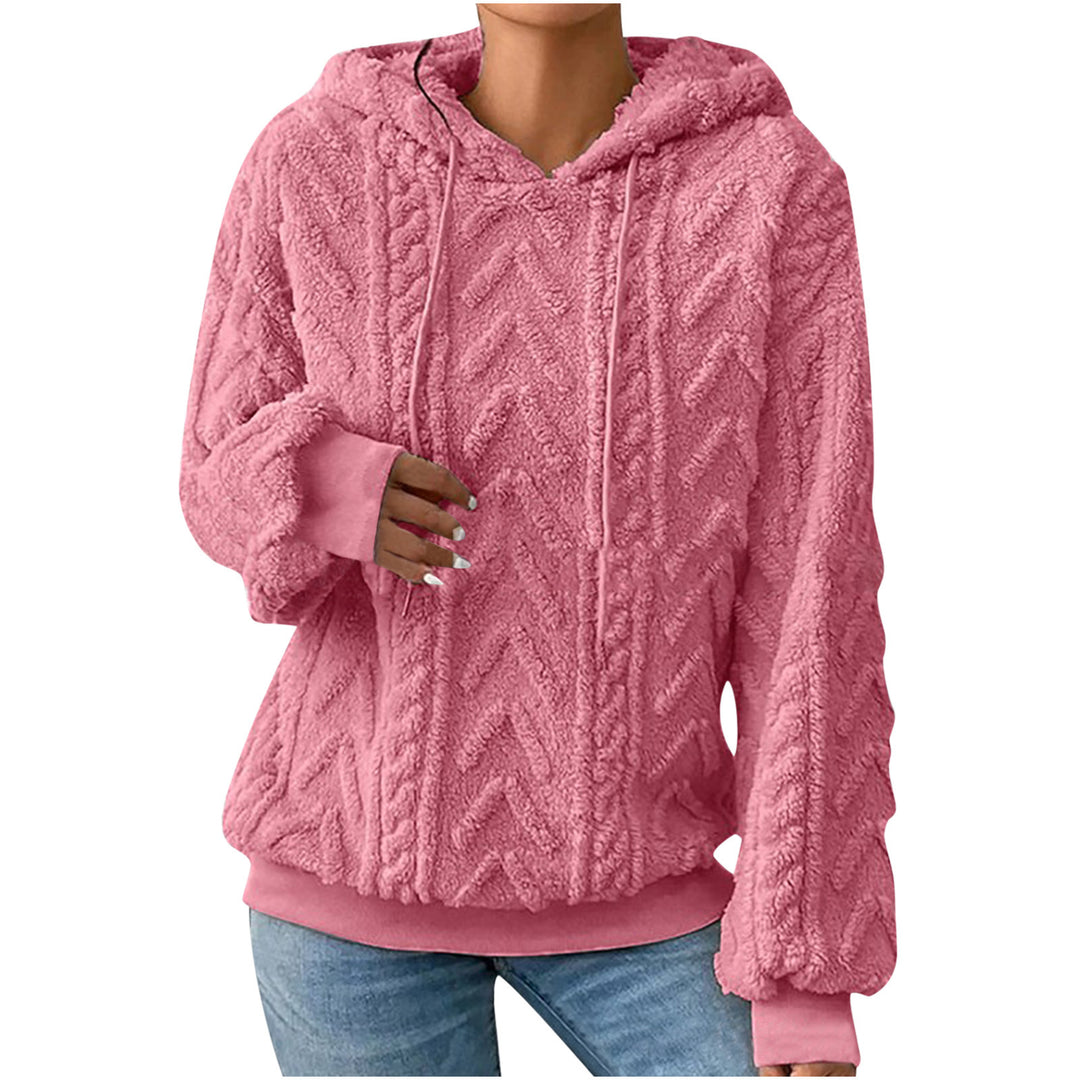 Damen nan kuscheliger Kapuzenpullover mit Zopfmuster Eingrifftaschen und Rippbündchen EB