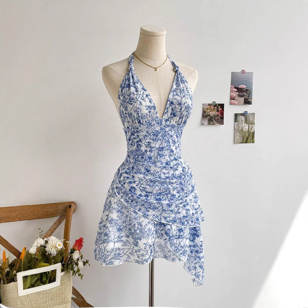 Damen luftiges Wickelkleid mit floralem Design und trägerlosem Schnitt EB
