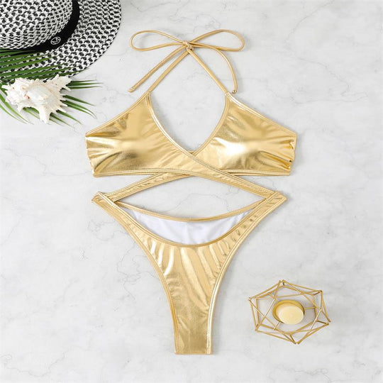 Damen Cut-Out Einteiler Badeanzug mit tiefem V-Ausschnitt und verspieltem Design EB