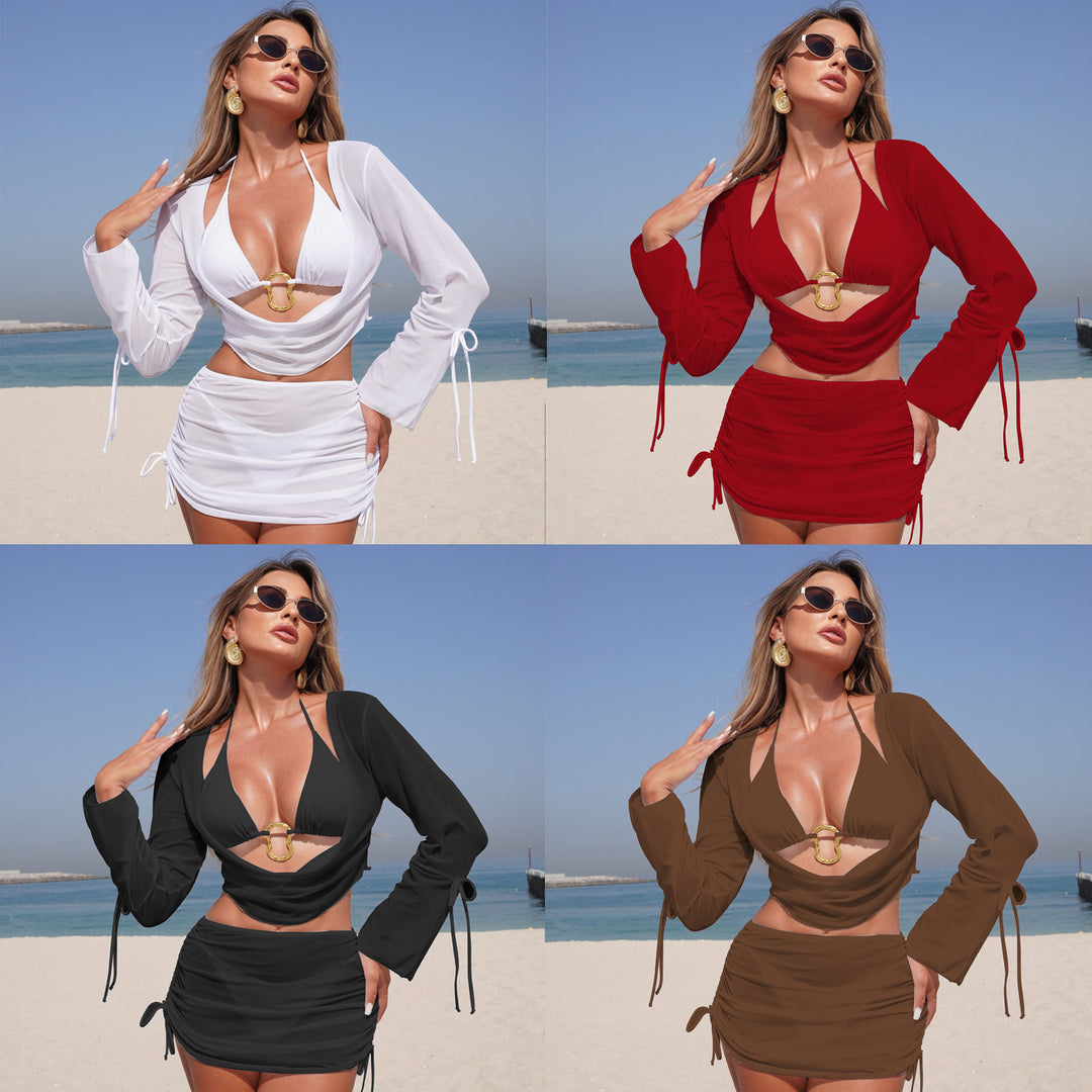 Damen Bikini-Set mit lässiger Strickjacke und verstellbaren Trägern EB