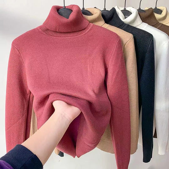 Damen Feinstrick-Rollkragenpullover mit wärmendem Innenfutter und schmaler Silhouette EB