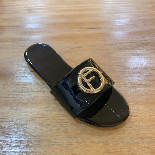 Damen Glamouröse Slide-Sandalen mit stylischem Logo-Akzent EB
