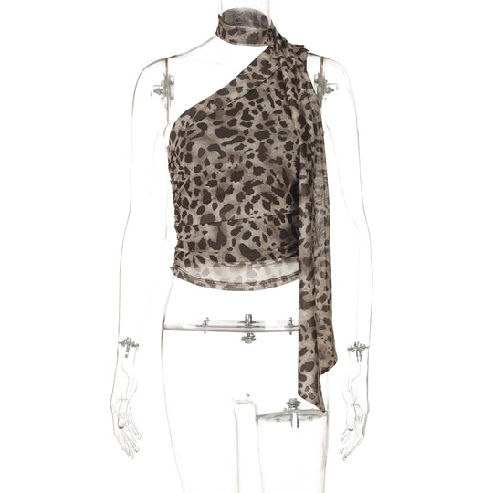 Damen Oberteil mit asymmetrischem Schnitt und stilvollem Leopardenmuster EB