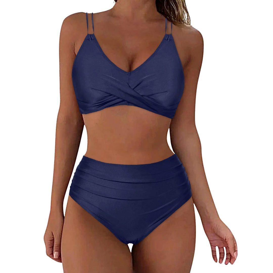 Damen Hochgeschnittenes Bikini-Set mit elegantem Wickeldesign EB