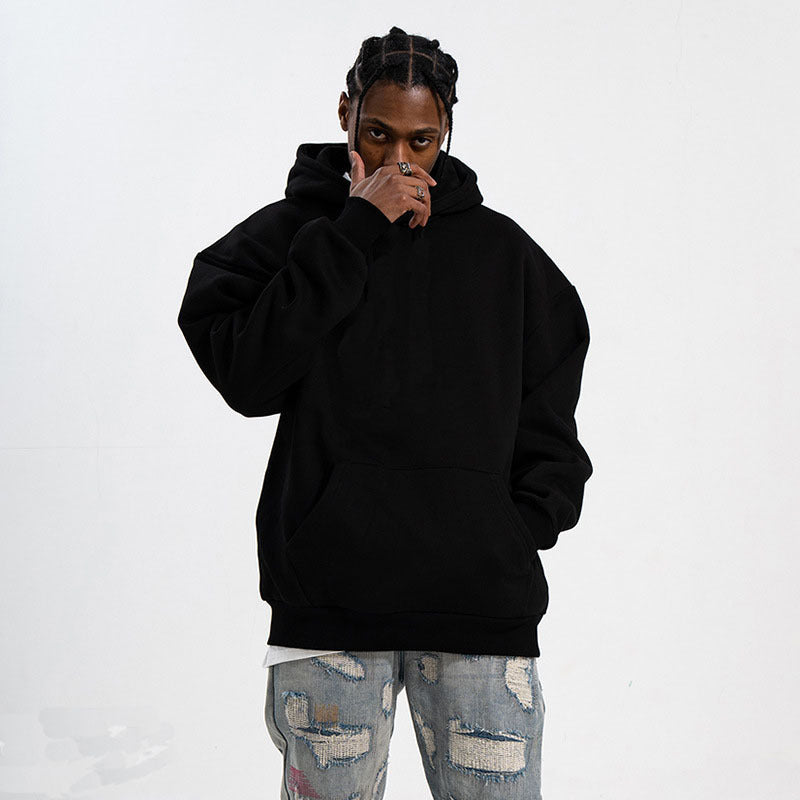 Unisex minimalistischer Oversize-Kapuzenpullover mit gedoppelter Kapuze, tiefer Schulter und breitem Rippbund EB