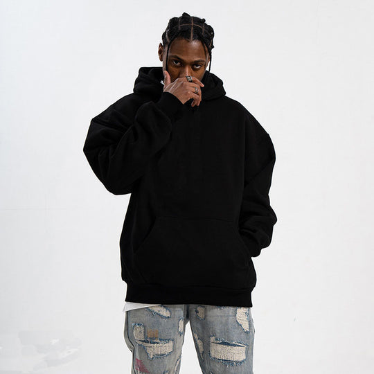 Unisex minimalistischer Oversize-Kapuzenpullover mit gedoppelter Kapuze, tiefer Schulter und breitem Rippbund EB