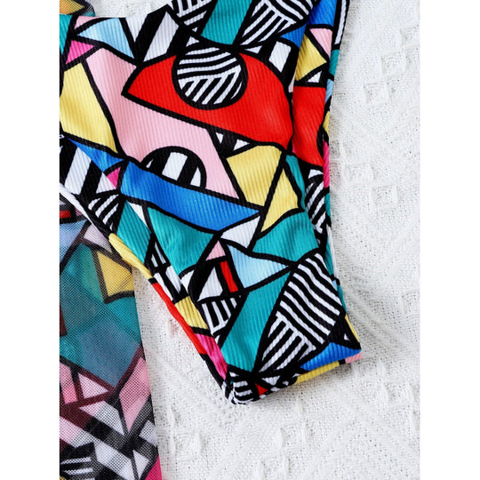 Damen Bikini-Set mit modischem Wickelrock und buntem Grafikdruck EB