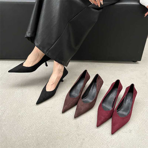 Damen elegante spitze Pumps aus weichem Veloursleder EB