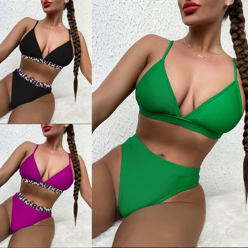 Damen modischer Triangel-Bikini mit Leopardenmuster EB