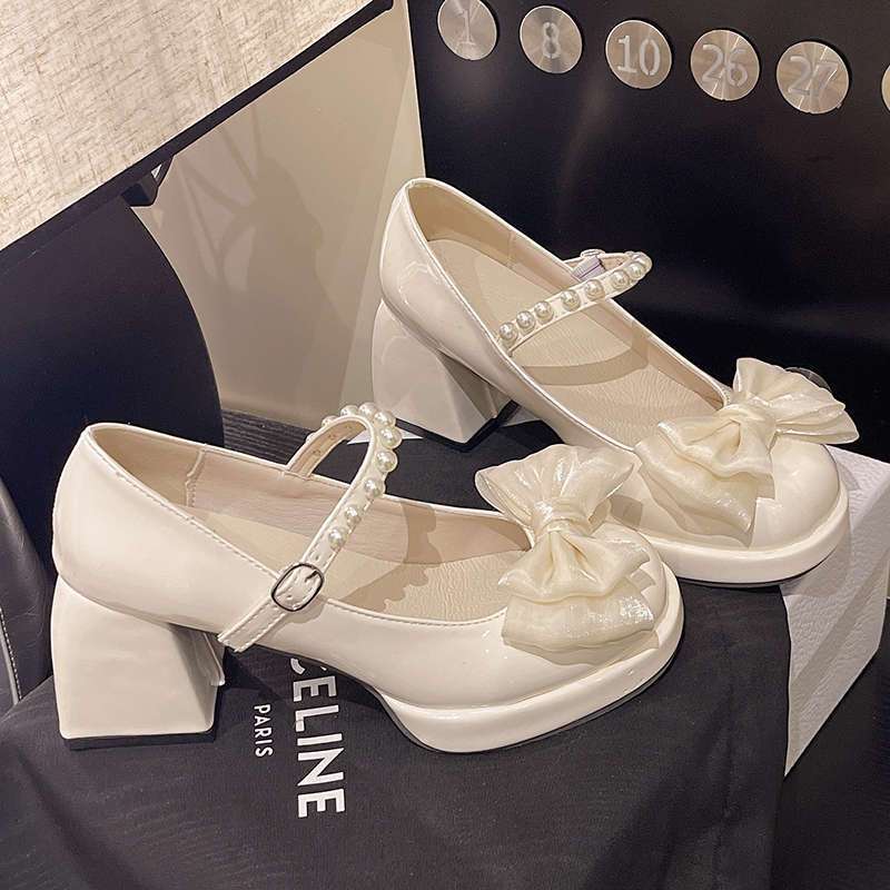 Damen elegante Mary Jane Schuhe mit Perlen-Detail EB
