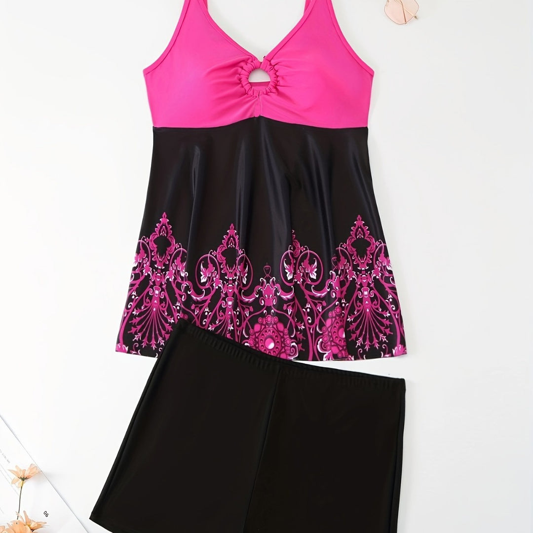 Damen Badeanzug-Set mit elegantem Muster und bequemen Shorts EB