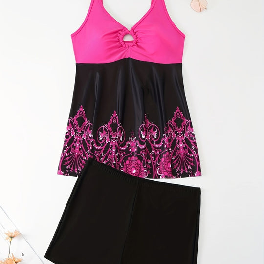 Damen Badeanzug-Set mit elegantem Muster und bequemen Shorts EB
