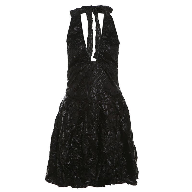Damen Verspieltes Neckholder Minikleid mit Faltenwurf EB