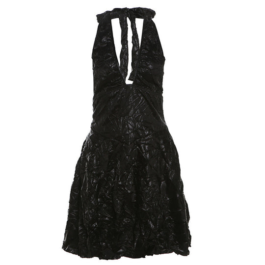 Damen Verspieltes Neckholder Minikleid mit Faltenwurf EB