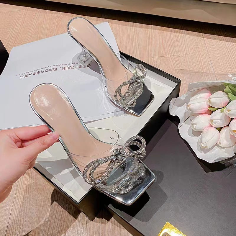 Damen transparente High Heels mit funkelnden Akzenten EB