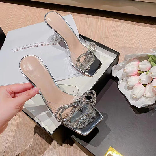 Damen transparente High Heels mit funkelnden Akzenten EB