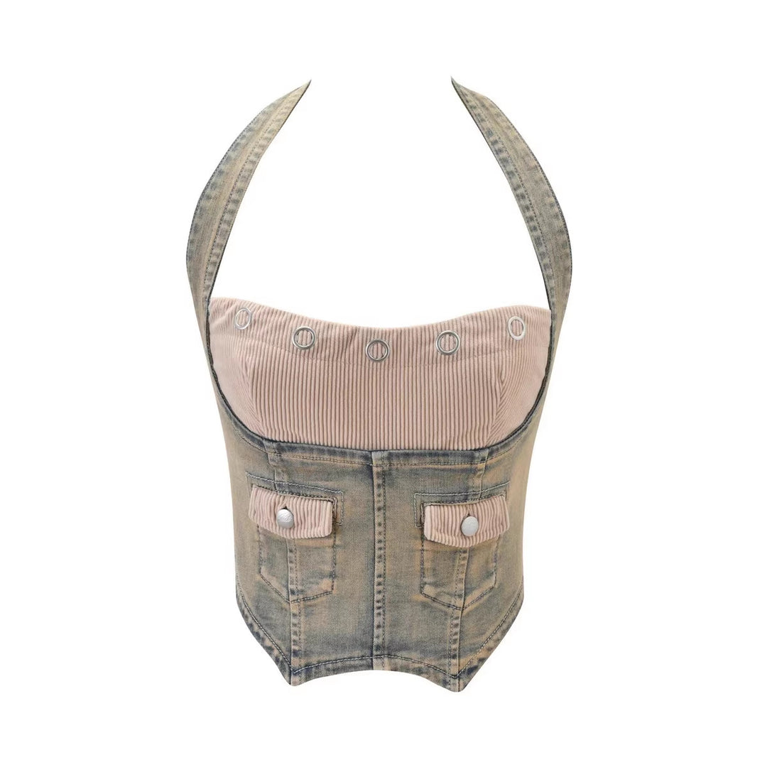 Damen Denim Bustier mit Cord-Ausschnitt EB