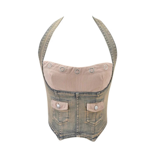 Damen Denim Bustier mit Cord-Ausschnitt EB