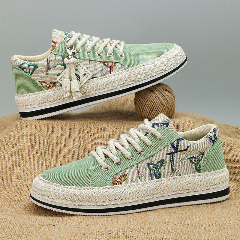 Damen modische Sneakers mit trendigem Textil-Obermaterial und geflochtener Sohle EB