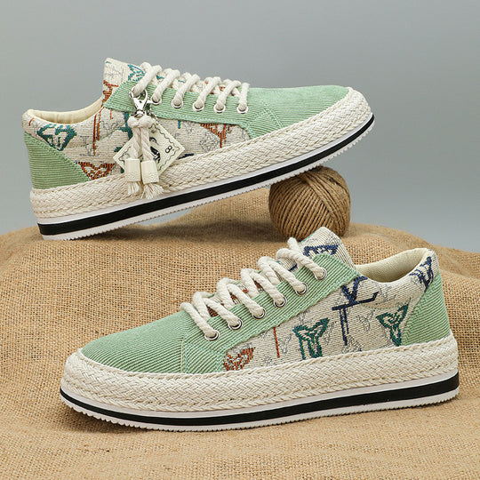 Damen modische Sneakers mit trendigem Textil-Obermaterial und geflochtener Sohle EB