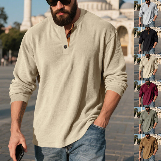Herren Langarm-Henley-Shirt mit strukturiertem Design EB