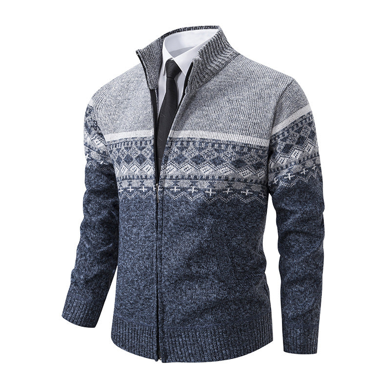 Herren Strickjacke mit modernem Muster und hohem Kragen EB