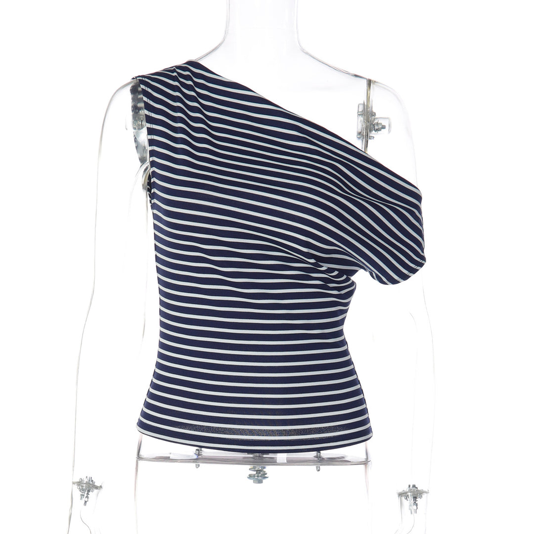 Damen Einseitig Schulterfreies Oberteil mit gestreiftem Design EB
