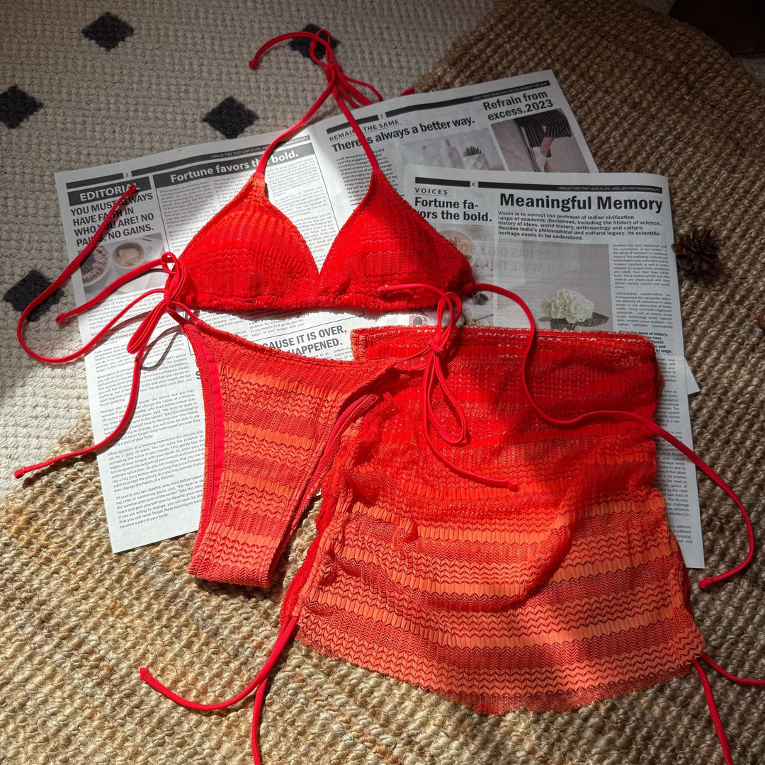 Damen Bikini-Set mit verstellbaren Bändern und lässigem Überrock EB