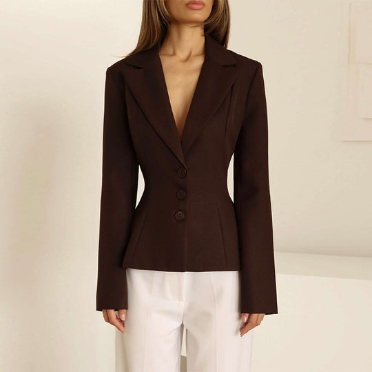 Damen taillierter Blazer mit elegantem Revers EB