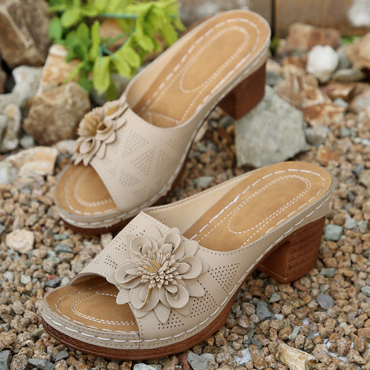 Damen elegante Slide-Pantoletten mit floralem Design EB