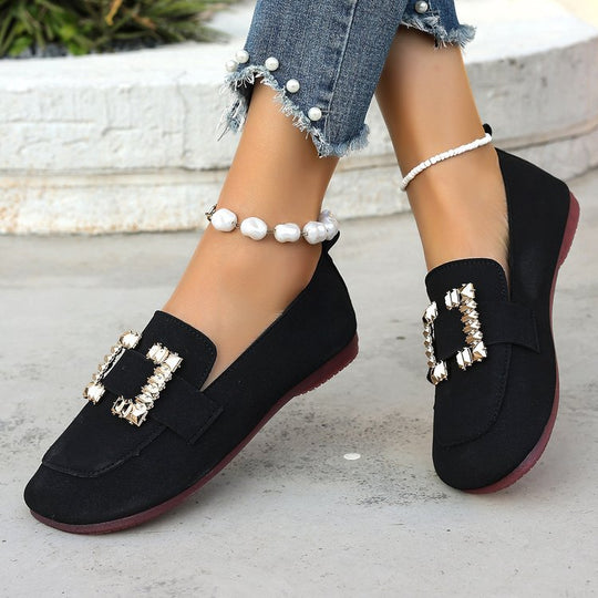 Damen elegante Mokassins mit funkelndem Schmuckdetail EB