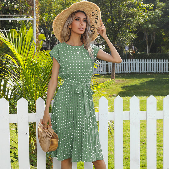 EB | Kurzärmeliges Polka Dot Plissee-Kleid