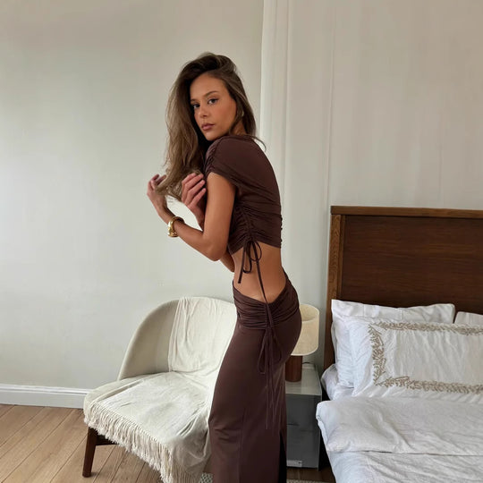 Damen elegantes Set mit schickem Top und figurschmeichelndem Rock EB