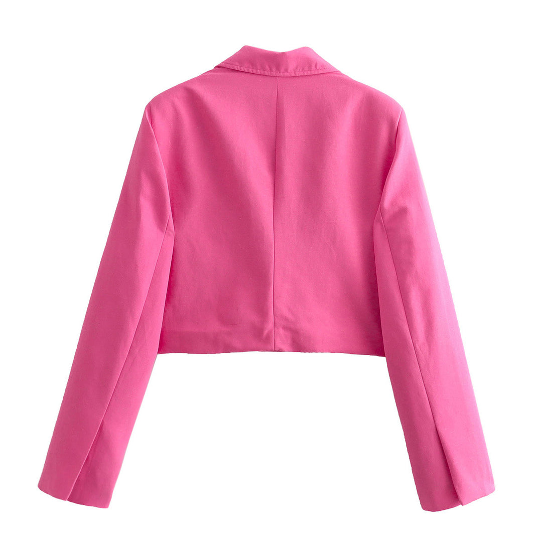 Damen cropped Blazerjacke mit elegantem Revers und praktischen Taschen EB