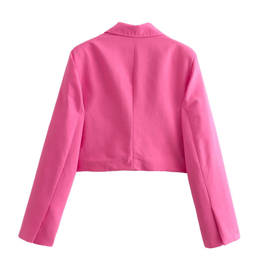 Damen cropped Blazerjacke mit elegantem Revers und praktischen Taschen EB