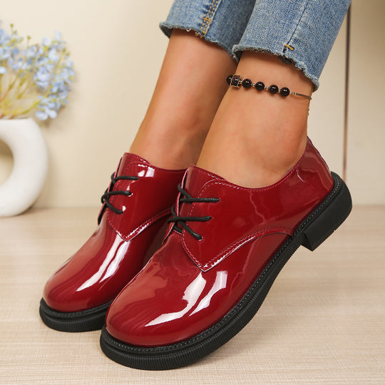 Damen glänzende Schnürschuhe mit modischem Design und robuster Sohle EB