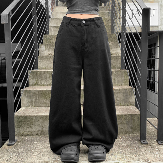 Damen weit geschnittene Baumwollhose mit hohem Taillenbund und praktischen Taschen EB