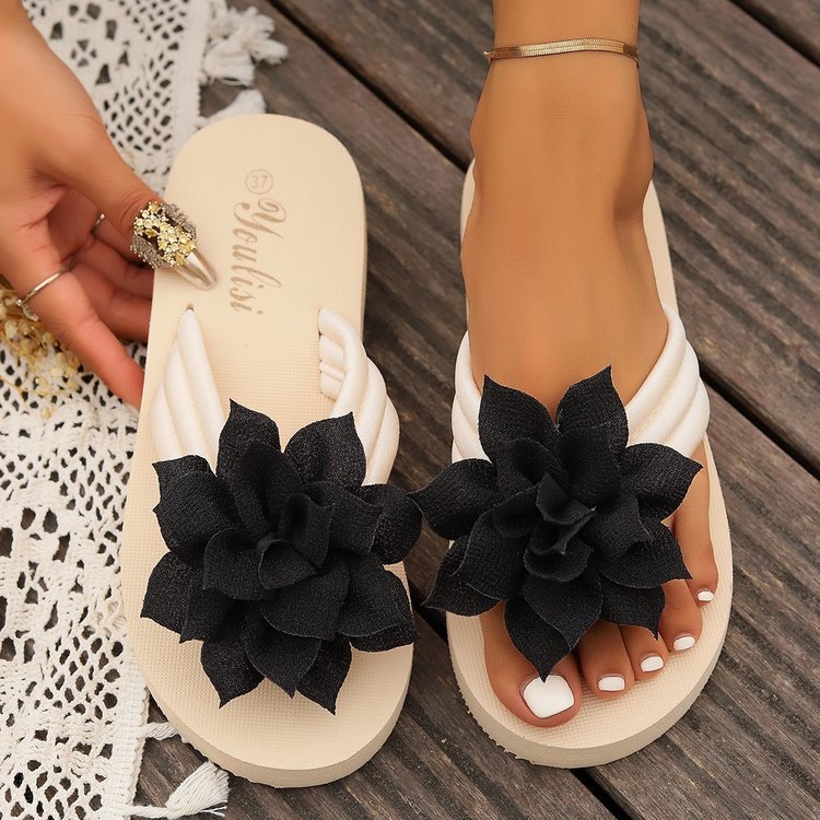 Damen Zehentrenner-Sandalen mit dekorativem Blumen-Detail und komfortablem Fußbett EB