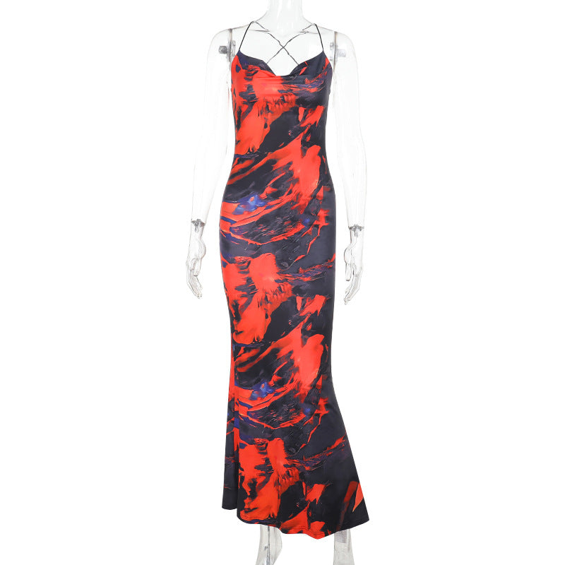 Damen Satin Maxikleid mit asymmetrischen Trägern und elegantem Schnitt EB