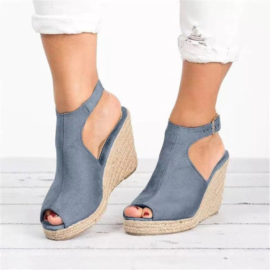 Damen Wedge-Pantoletten mit offener Zehenpartie und verstellbarem Riemen EB