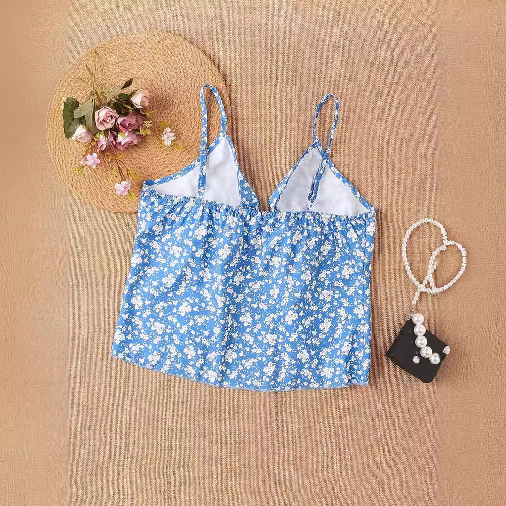 Damen Crop-Top mit floralen Rüschendetails und Schleifenbund EB