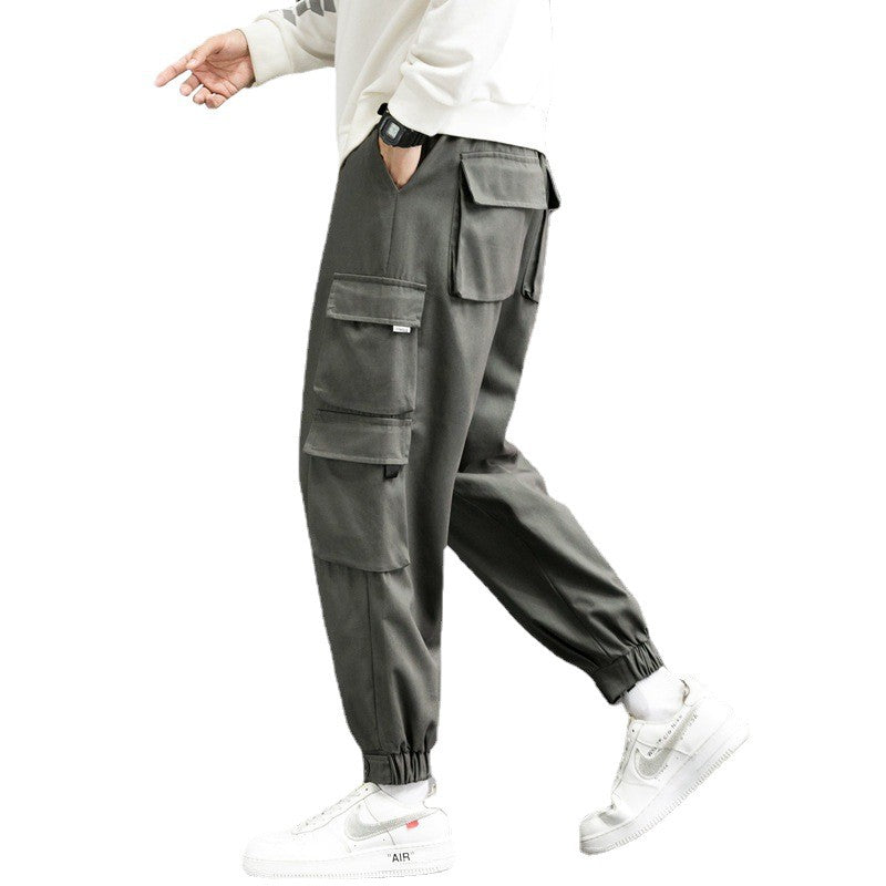 Herren nan Cargo-Joggerhose mit mehreren aufgesetzten Taschen, elastischem Bund und gekräuselten Knöcheln EB
