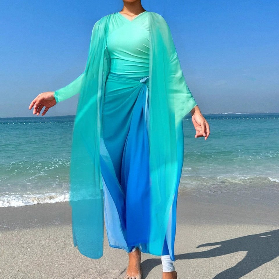 Damen Elegantes Strandkleid mit fließenden Ärmeln EB