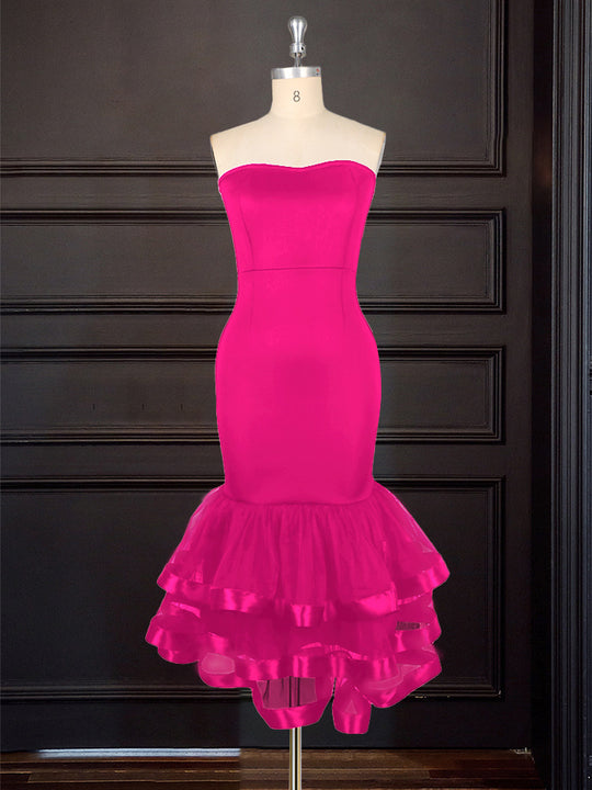 Damen Strapless Kleid mit voluminösem Rüschenrock EB
