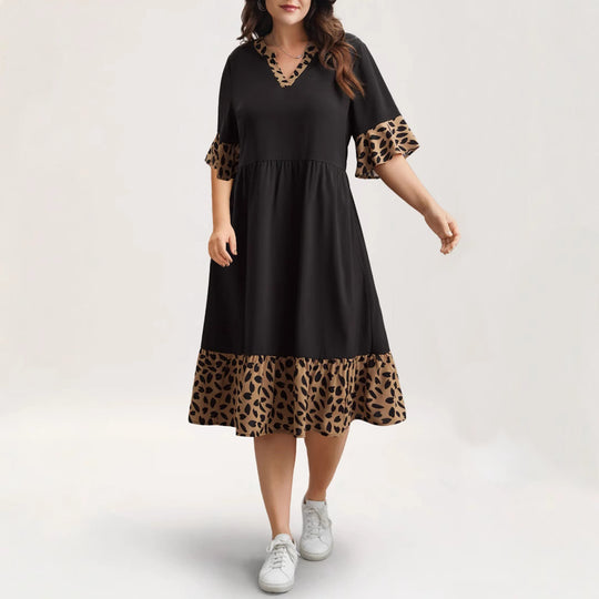 Damen Kleid mit modernem V-Ausschnitt und tierischem Musterdetail EB