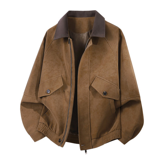 Herren oversized Velours-Blouson mit kontrastkragen und aufgesetzten Klappentaschen EB